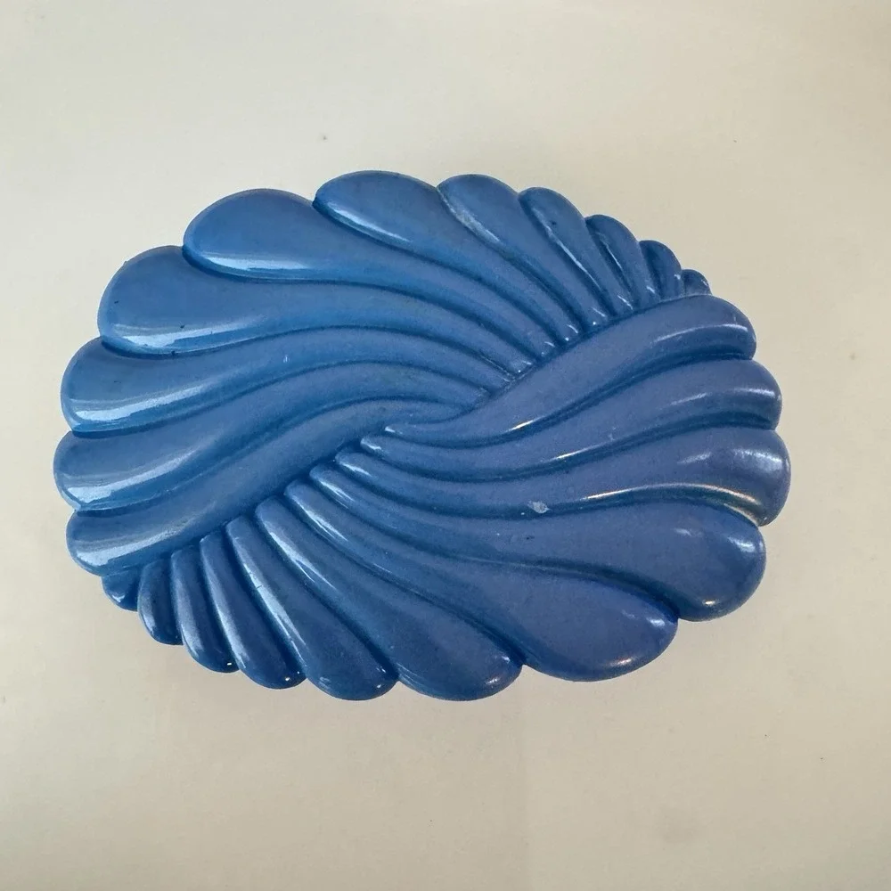Vtg Hair Barrette Twist‎ Clip Gold Detail Blue Shell Large Plastic Swirl 80s 90s
